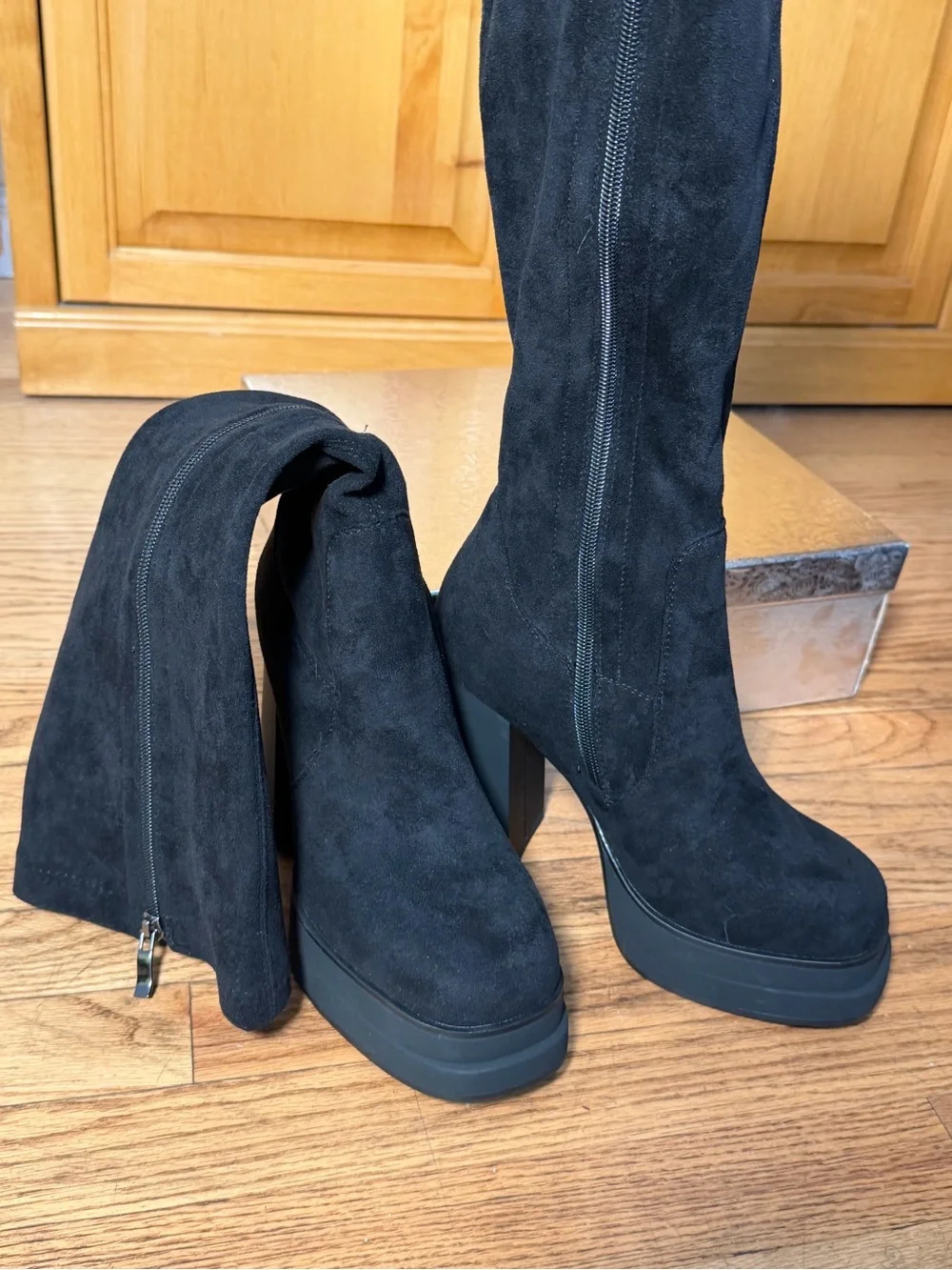 Wetviro Platform Suede Knee-High Boots (not for wide calf)